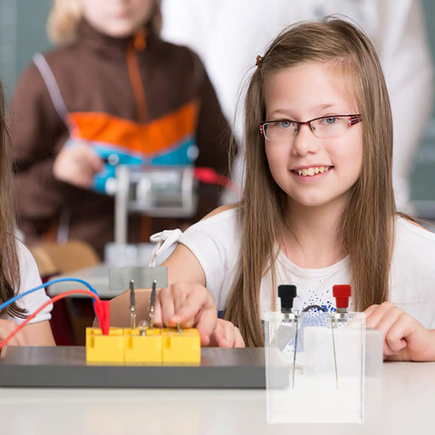 Hands-On Battery Lab Kit For DIY Scientists Including Copper Iron And Zinc Electrodes For Basic Circuits Saltwater Power Electroplating Strips And Classroom Chemistry Experiments being used by student in classroom