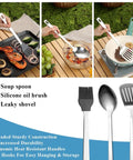 All In One Outdoor Camp Kitchen Gear, 15 Piece Camping Cookware And Utensil Set with soup spoon, oil brush, leaky shovel