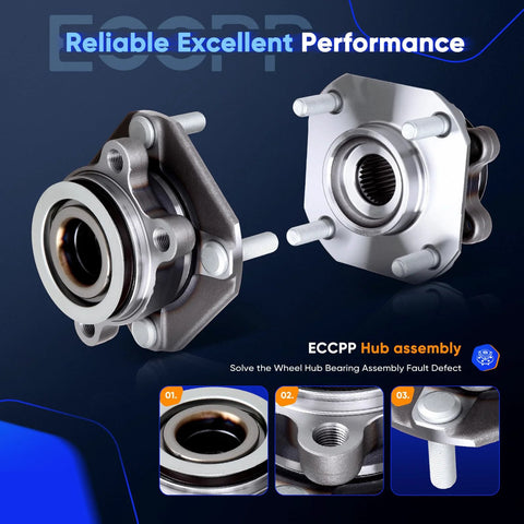 Beefed Up Front Wheel Hub And Bearing Assembly For Nissan Sentra 2007 To 2012 With ABS Tone Ring Sensor 4 Lugs Left And Right Two Piece Set