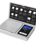 Pocket Gram Scale With 200g Capacity And 0.01g Precision Tiny Jewelry Scale for grams and ounces digital display open lid view.