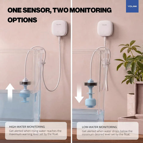 LoRa Water Level Monitoring Sensor With Battery Powered Float Switch Alarm For Sump Pump And Overflow Protection, Tank Level Monitoring, Toilet Leak Sensor, 105dB Siren, Hub Required, Ideal For Home Aquarium Pond Rain Barrel in tank for high and low water monitoring