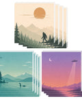 Cryptid And Space Sticky Notes Set Of 12 Three By Three Inch Self Stick Memo Pads With Four Each Bigfoot Nessie And UFO Designs