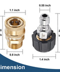 Front view of Raincovo quick-connect fittings; 4-piece brass-to-3/8in hose adapter set and metal quick-connect.