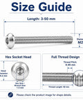 Size guide for M2.5 Hexagon Socket Screws 304 Stainless Steel Semi Circular Pan Head For Mechanical Furniture And Electronics Assembly 4mm