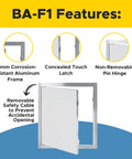 Top Tier 24 By 36 Inch Flush Mount Drywall Access Panel With Slick Aluminum Build and Heavy Duty Concealed Hinges features 1.8mm frame.
