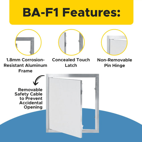Top Tier 24 By 36 Inch Flush Mount Drywall Access Panel With Slick Aluminum Build and Heavy Duty Concealed Hinges features 1.8mm frame.