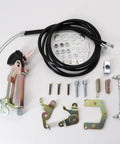 Twin Cable Throttle Linkage Kit For Side Draft DCOE 40mm 45mm Carburetors Mounting Hardware Upgrade To Boost Throttle Response And Keep Your Engine Running Smooth As Butter And Stable. twin cable kit with black cables, linkage brackets, springs, bolts, and washers