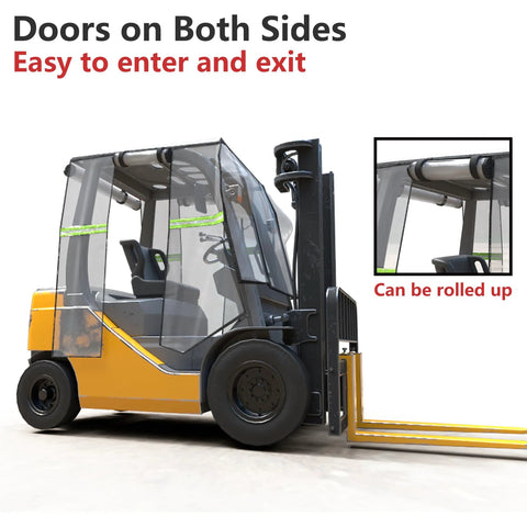 Clear forklift cabin cover, PVC transparent weather-resistant universal fit for 6000-lb forklifts, front view
