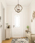 Rustic Wood Farmhouse Chandelier Four Light Hanging Ceiling Fixture For Dining Room, Living Room, Bedroom, And Hallway
