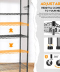 Beefy 5 Tier Heavy Duty Metal Rolling Shelving Unit With Wheels And 8 Hooks 1750 Lbs Total Capacity Adjustable Garage Wire Racks Ideal For Kitchen Bathroom Pantry Or Industrial Storage 36 W x 14 D x 72 H Black, adjustable shelves and locking wheels