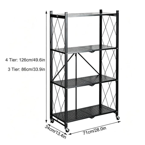 Heavy Duty Black 3 Tier Foldable Metal Bookshelf Delivers Smooth Moving Storage Wins For Cramped Rooms And Zero Fuss Organization Anywhere You Kick Back, detailed dimensions display.