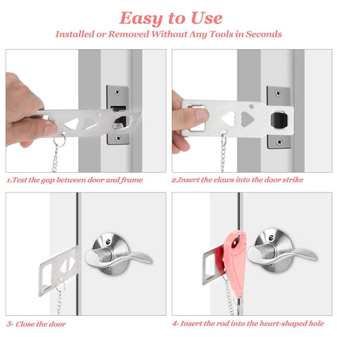 Portable Door Lock For Home And Travel Security And Privacy Lock That Keeps Doors From Opening From Outside Pink 1 Pack installation guide