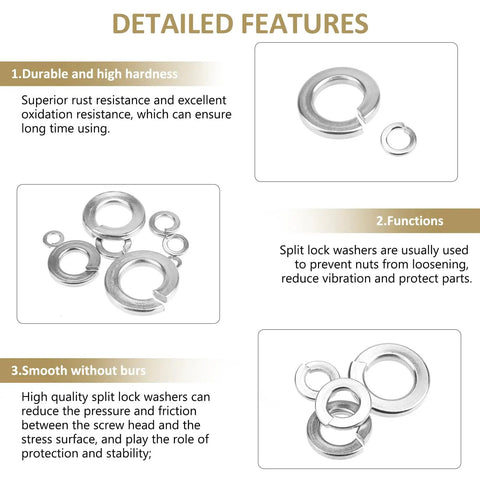 Rock Solid 304 Stainless Steel Lock Washers And Split Spring Washer Assortment Kit Featuring Eight Pro Sizes Built Tough For Everyday Garage Tasks And Heavy Duty Fixes Including A Sturdy 452 Piece Set