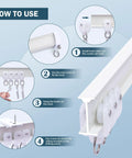 Heavy Duty Aluminum Ceiling Curtain Track System With Flexible Bendable Rails For Ceiling Mount Silent Glide Sliding Room Divider Rail With Hooks 9ft White showing installation steps