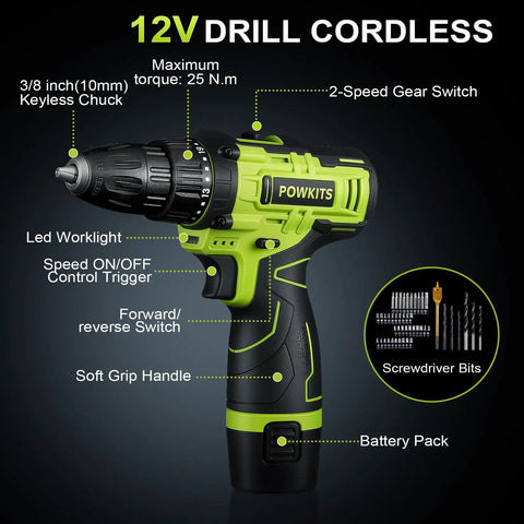 12V Cordless Drill Set With Battery And Charger 142 Piece Homeowner DIY Tool Kit In Portable Case For Men And Women