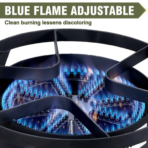Blue flame adjustable burners on 16 Inch Propane Burner Outdoor Stove With Four Foot High Pressure Hose Be The Boss Of Heat 0-20 PSI Adjustable Delivers Up To 200,000 BTU For Frying Camping Home Brewing And Turkey Frying