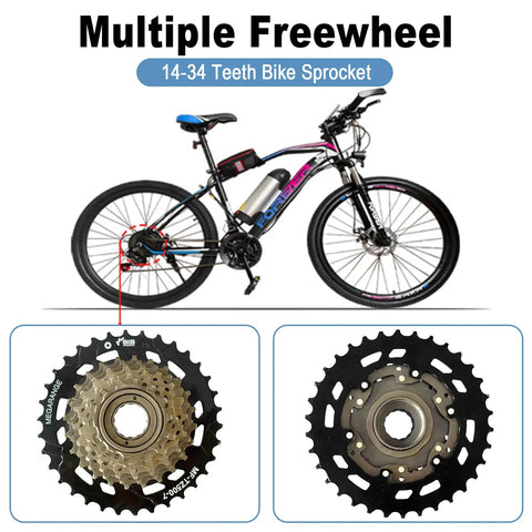 7 Speed Bicycle Freewheel 14 To 34T Replacement Part For Multispeed Bikes With Smooth Quiet Rotation displayed with bike