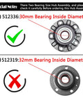 Comparison of two rear wheel hub assemblies with 30mm and 32mm bearing inside diameters, OE quality for VW and Audi models 2006-2021.