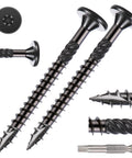 Close-up of Heavy Duty Wood Screws No 14 by 2-7/8 Inch Star Drive Deck Screws for Outdoor Projects Rust Resistant Black Ruspert Coated