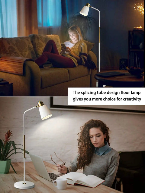Industrial Floor Lamp With Rustic Farmhouse Vibe, Adjustable Metal Heads, Standing Reading Lamp for cozy reading and studying