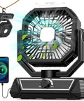 Rechargeable Portable Fan With 20000mAh Battery, USB C Powered, LED Lantern Included, featuring adjustable speed and angle
