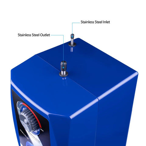 Instant On Demand Hot Water Dispenser System With 2.5 Quart Tank, stainless steel inlet and outlet details visible