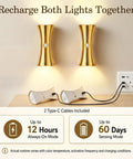 2 Pack Rechargeable Wall Sconces with Motion Sensor and Magnetic Mount charging, gold finish, Type-C cables, cozy lighting.
