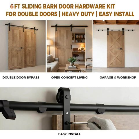 Six Foot Barn Door Hardware Kit With Boss Grade Heavy Duty Carbon Steel Track For Smooth Quiet Sliding Doors Matte Black