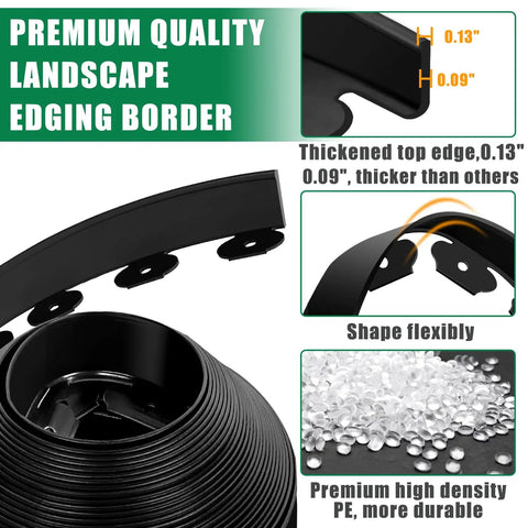 Durable Flexible Landscape Edging Border Kit For Garden Beds No Dig Lawn Edging With thickened top edge shown in detail
