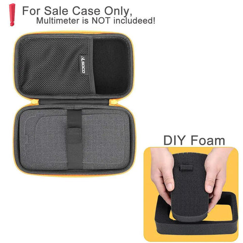 Open Durable Carrying Case For Fluke Digital Multimeters With DIY Foam Insert, Compact Yellow Zip, showcasing interior mesh pocket.