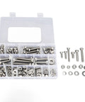 246 Piece Stainless Steel Hex Bolts Nuts And Washers Assortment Kit In Durable Storage Box For Household Appliances, Furniture, Doors, Garages, Outdoor Structures, And Automotive Maintenance, open box with assorted sizes