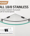 Tempered Glass Corner Shelf With Rail Mount Two Pack No Fuss Rustproof Matte Black Stainless Steel 304 Wall Shelf 7mm Thick Glass