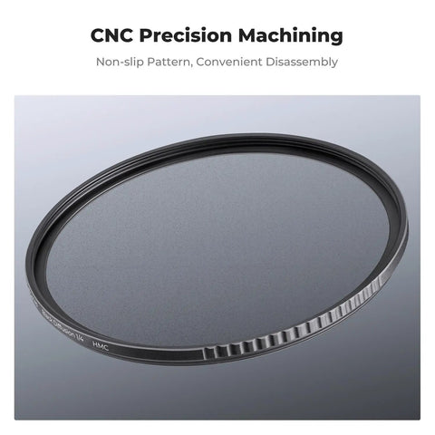 49mm Black Diffusion 1/4 Filter shown with 18-layer coatings for cinematic mist and soft skin dreamy highlights, lowered contrast.