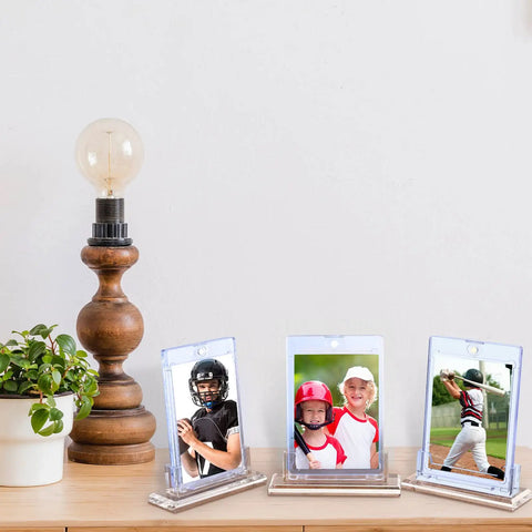 4 Pack Magnetic Card Holder Base For Trading Cards Display Stand Protector Case Base Perfect For Baseball Cards and photos on a desk