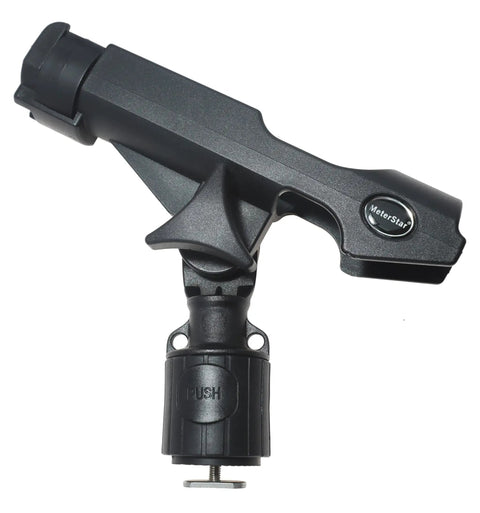 360 Degree MiniPort Fishing Rod Holder Set With Track Mount Base Kit No Tool Needed Quick Release Rod Socket System Universal Kayak Rail Or Hull Mount Includes 2 Round Bases And All Installation Accessories black kayak rod holder with push release base