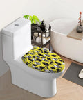 Elongated Toilet Seat for Bathroom with yellow skull design on a standard toilet, 18.5 inches long, modern bathroom decor.