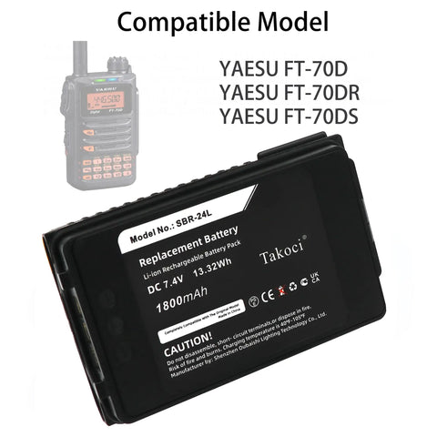Four Pack Two Way Radio Replacement Battery 1800mAh for FT-70D FT-70DR FT-70DS with radio image, high capacity pack