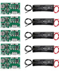 5 Piece 18650 Lithium Ion Battery Charger Module Kit With Holder Plug And Play Micro USB Input, includes five charging modules and battery holders.