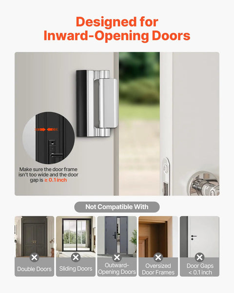 Kick Resistant Door Reinforcement Lock, 2 Pack Heavy Duty Security Strike Plate Withstands 800 Lbs, Fits Inward Opening Entries on door.