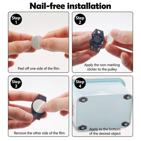 Step-by-step guide for installing Self Adhesive Caster Wheels Set Black 8 Pieces Mini Swivel Rollers with 360 Degree Rotation