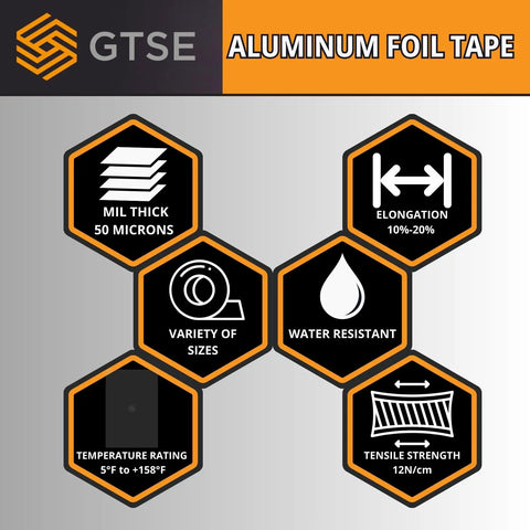 Heavy Duty Aluminum Foil Tape 4 Inch Wide By 55 Yards Pro Grade features: size variety, water resistance, strength, temp range.