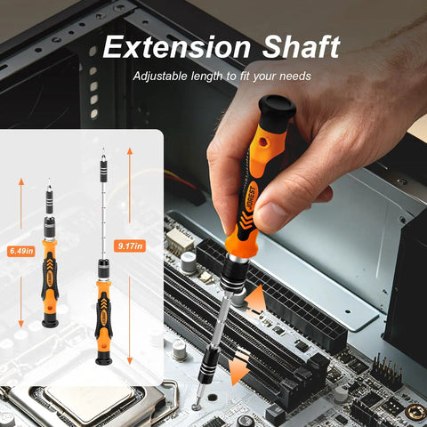 145 In 1 Precision Screwdriver Set With 120 Bits For Electronics Repair Pro Grade Kit For Laptop iPhone PC MacBook Nintendo Xbox PS5 With Anti Static Wrist Strap And All The Right Bits Great Gift For Men, adjustable extension shaft
