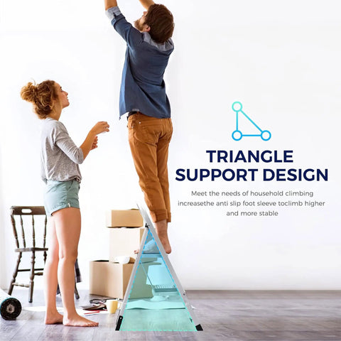 Man on Heavy Duty Steel 2 Step Stool Ladder With Grab Handle Portable Folding Step Ladder Anti Slip Wide Pedal, woman assisting