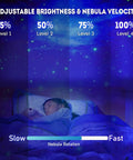 Child sleeping under starry nebula projector night light with remote and timer for ceiling and wall projection, 17 modes.