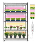 Beast 5 Tier Indoor Plant Stand With Grow Lights Long Forty Seven Inch 71 Inch High Plant Shelf holding various plants
