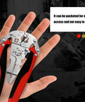 Heavy Duty Foldable Wire Strippers 16 In 1 Electrician Pliers in hand, showcasing compact steel design for easy access.