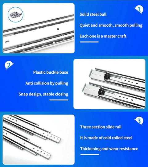 Heavy Duty Full Extension Drawer Slides Equipped With Smooth As Silk Ball Bearings And Built Different Steel Tracks for quiet gliding.