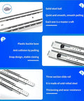 Heavy Duty Full Extension Drawer Slides Featuring Triple Ball Bearing Rails, smooth glide steel slide rails with plastic buckle base.