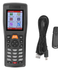 1D Barcode Scanner Portable Data Collector with 2.2 Inch Color Screen, includes USB cable and adapter for supermarket and warehouse use