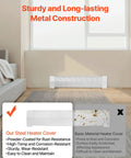 Living room with Beefy Heavy Duty 3 Ft Baseboard Heater Cover, white steel, showcasing sturdy construction, installed under window.